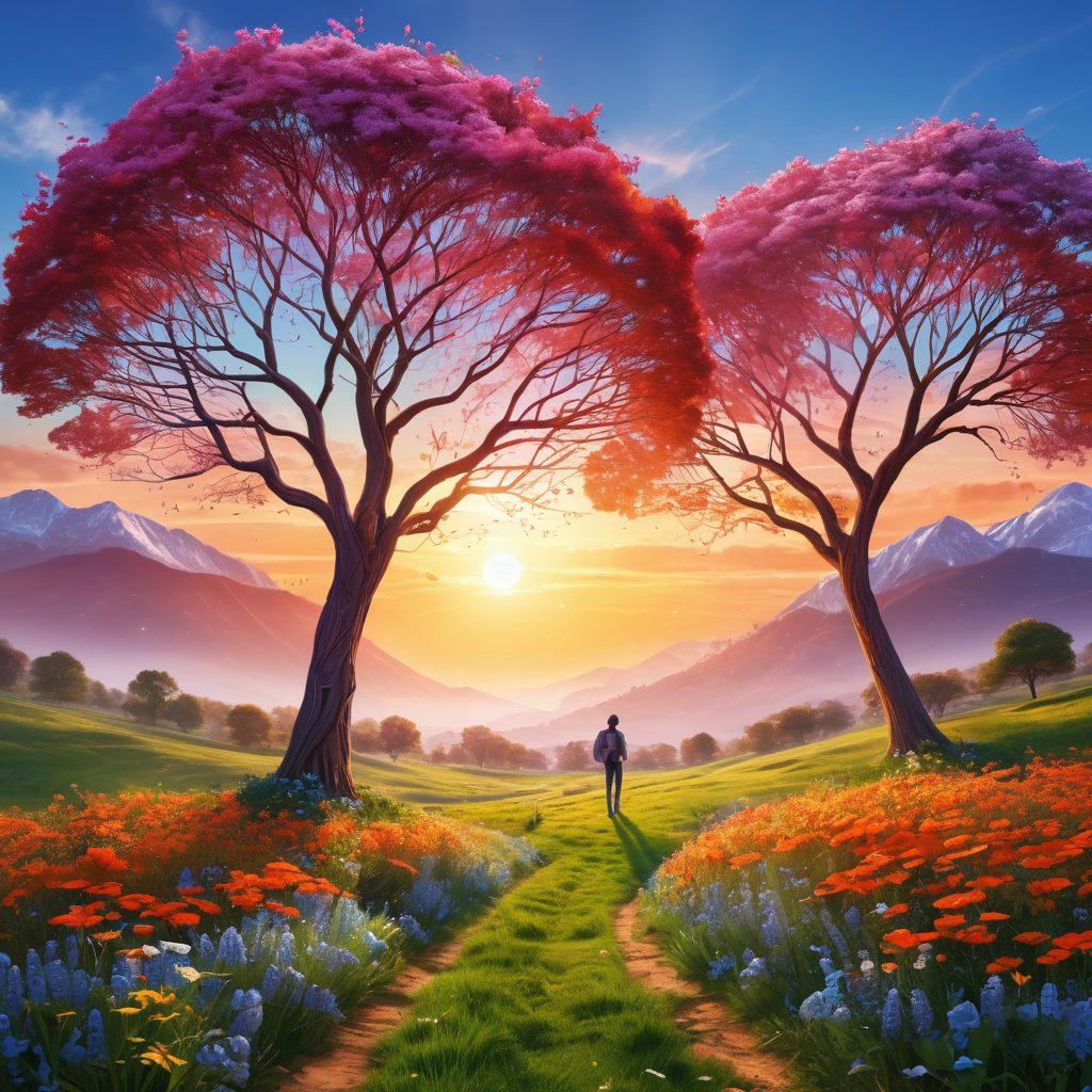 A serene digital landscape featuring a harmonious blend of vibrant colors symbolizing joy and tranquility. Depict diverse individuals engaging in uplifting online conversations, connected by glowing lines representing networks of friendship and support. Incorporate elements of nature like trees and flowers to symbolize growth and contentment. The atmosphere should exude positivity and warmth, inviting viewers to explore the beauty of joyful connections in the online world. super-realistic. vibrant colors. 3D.